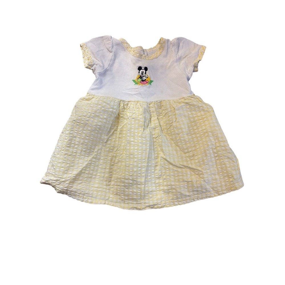 Vintage Mickey & Co Minnie Mouse Girls Dress Yellow Gingham Thermal Top Size